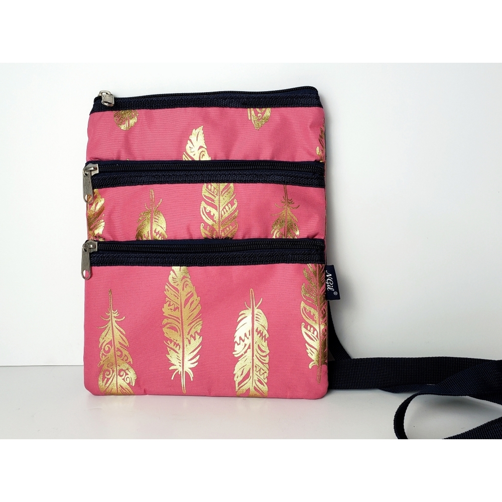 Pink Golden Feather Crossbody Bag